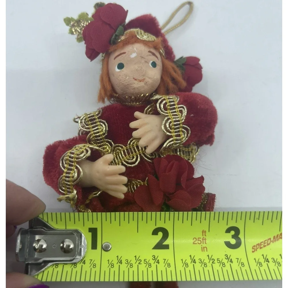 2 Vtg 50s Christmas‎ Ornaments Velvet Silk Celluloid Hands Bo Peep Drummer Boy